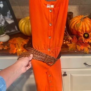 Orange Dress Gold Buttons w/ Braided Belt